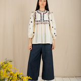 Rosa Top - Ecru/Navy