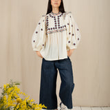 Rosa Top - Ecru/Navy