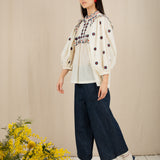 Rosa Top - Ecru/Navy