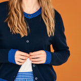 Lurex Trim Cardigan - Navy/Blue