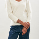 Brushed Vee Jumper - Cloud Dancer