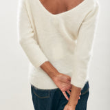 Brushed Vee Jumper - Cloud Dancer