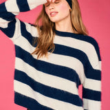 Brushed Stripe Crew - Navy/Oyster