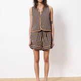 Camila Waistcoat - Camel/Blue