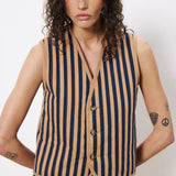 Camila Waistcoat - Camel/Blue