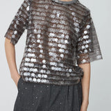 Seethrough Sequins Top - Smoky Rose