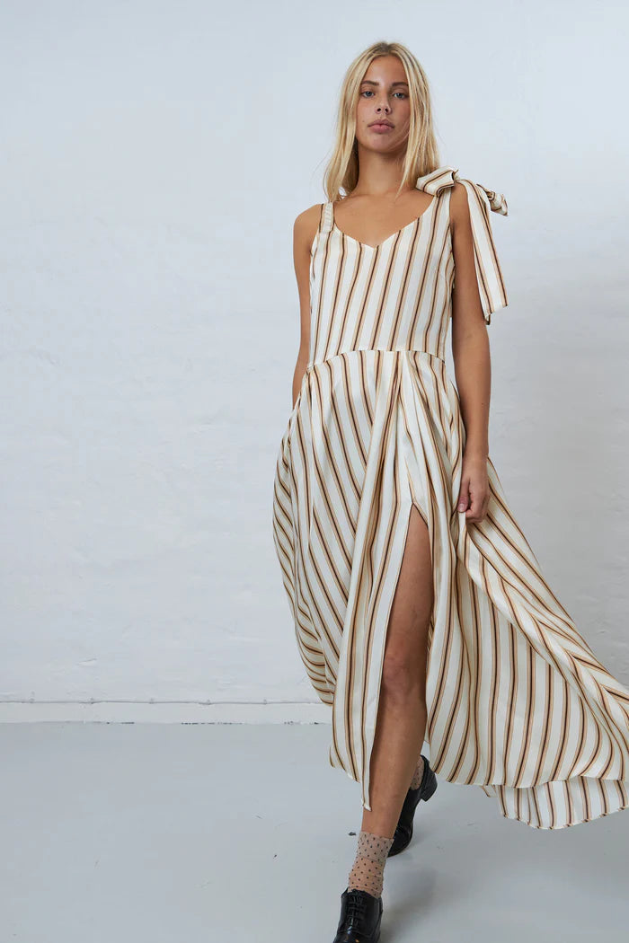 Striped Strap and Bow Dress Sand Stripe Ediit