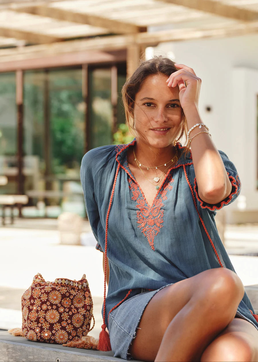 Suri Emb Pouch Handbag - Rust