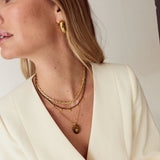 Beaded necklace with CZ drop - Tiger's Eye