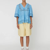 Top With Scallop Edge Collar - Blue Coral