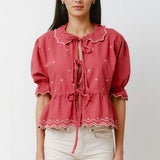 Ana Tie Blouse - Vintage Red