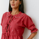 Ana Tie Blouse - Vintage Red