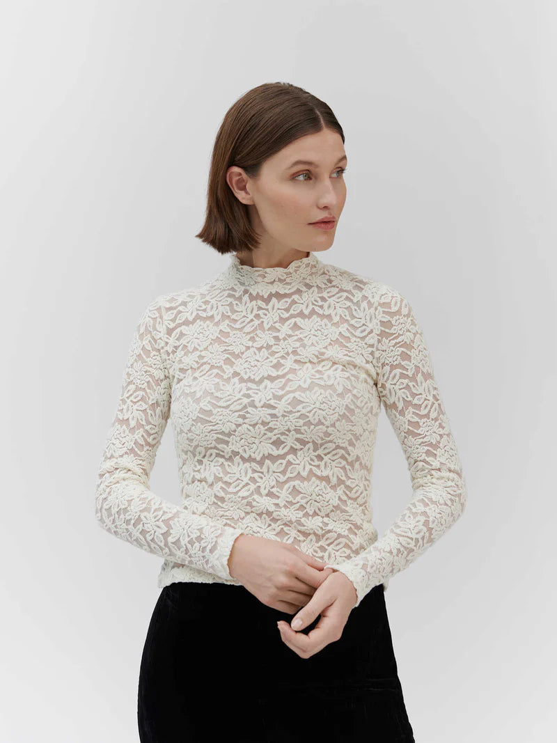 RWDelicia Lace LS T-Neck T-Shirt - Ivory
