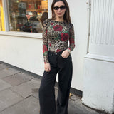 Zoe Mesh Top - Leopard/Rose Print