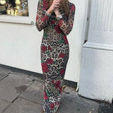 Cici Mesh Dress - Leopard/Rose Print