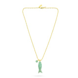 Happy Fish Pendant Necklace - Green Jade