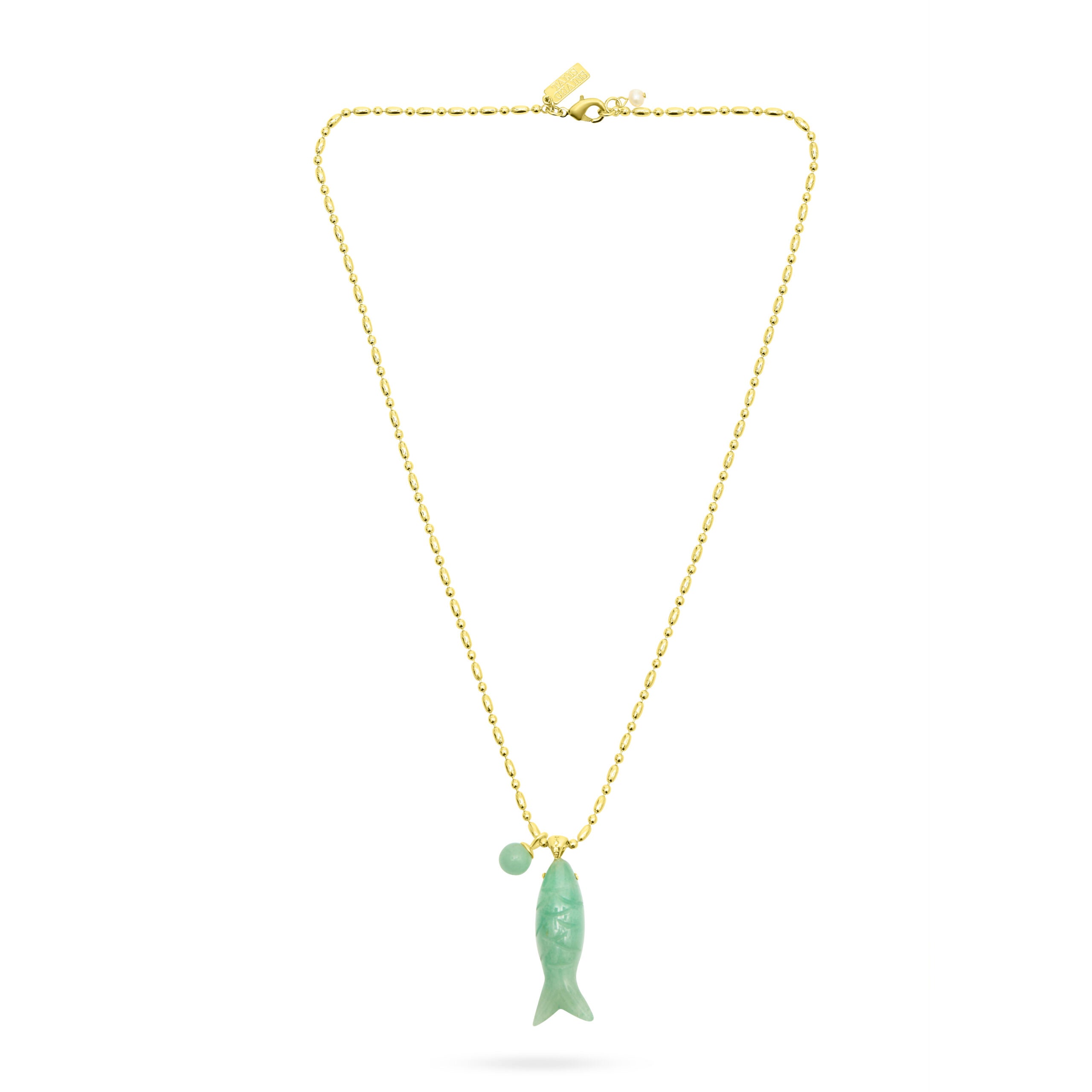 Happy Fish Pendant Necklace - Green Jade