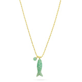 Happy Fish Pendant Necklace - Green Jade