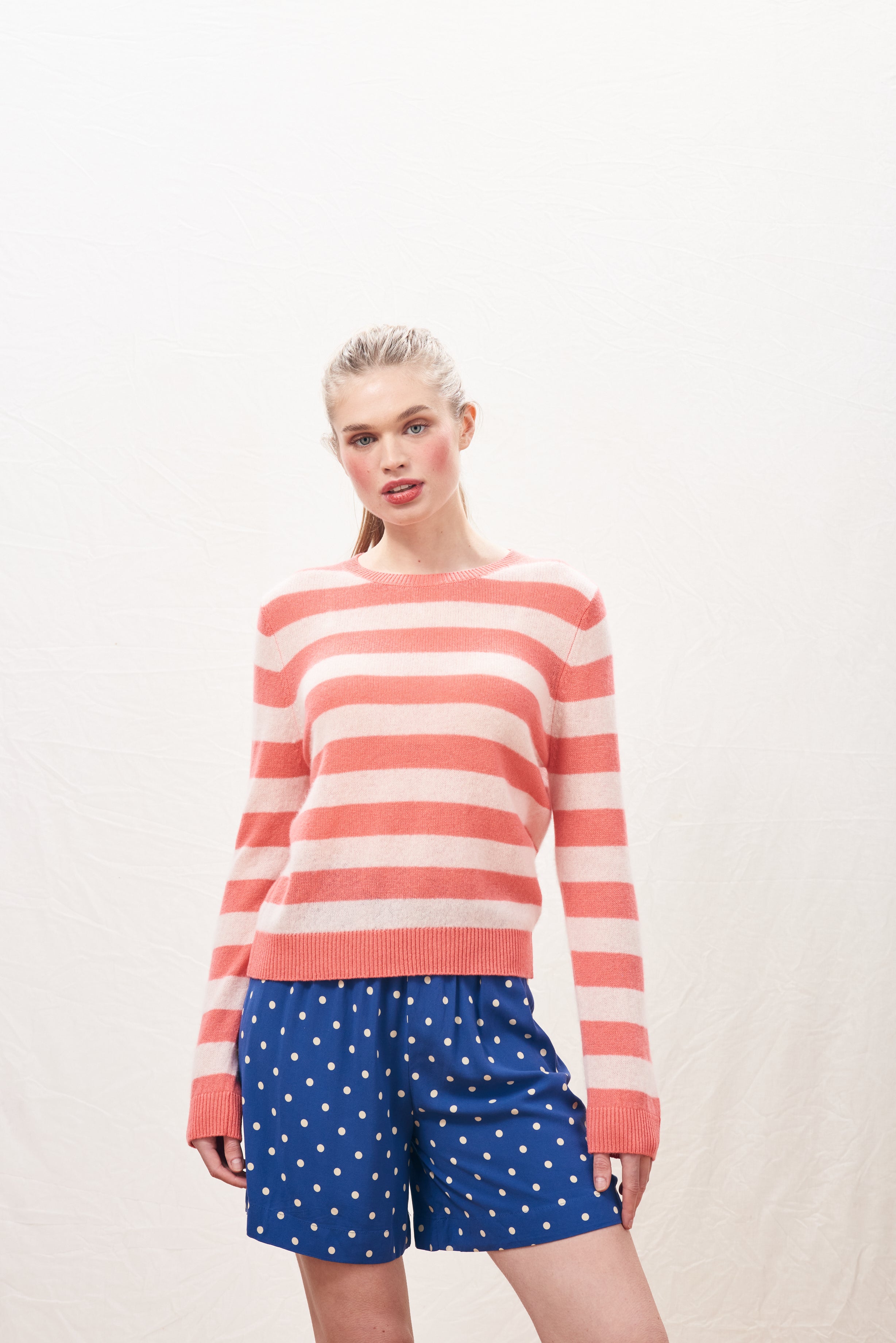 Stripe Crew Jumper - Cerise/Powder Puff