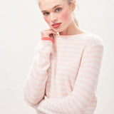 Tipped Little Stripe Crew Jumper - Powder/Lily/Cerise