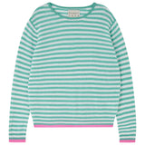Tipped Little Stripe Crew Jumper - Mint/Cream