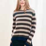 Gradient Stripe Crew Jumper - Lt Brown/Pluto