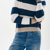 Contrast Stripe Crew Jumper - Navy/Cream