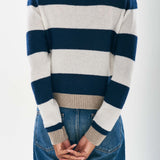 Contrast Stripe Crew Jumper - Navy/Cream