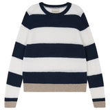 Contrast Stripe Crew Jumper - Navy/Cream