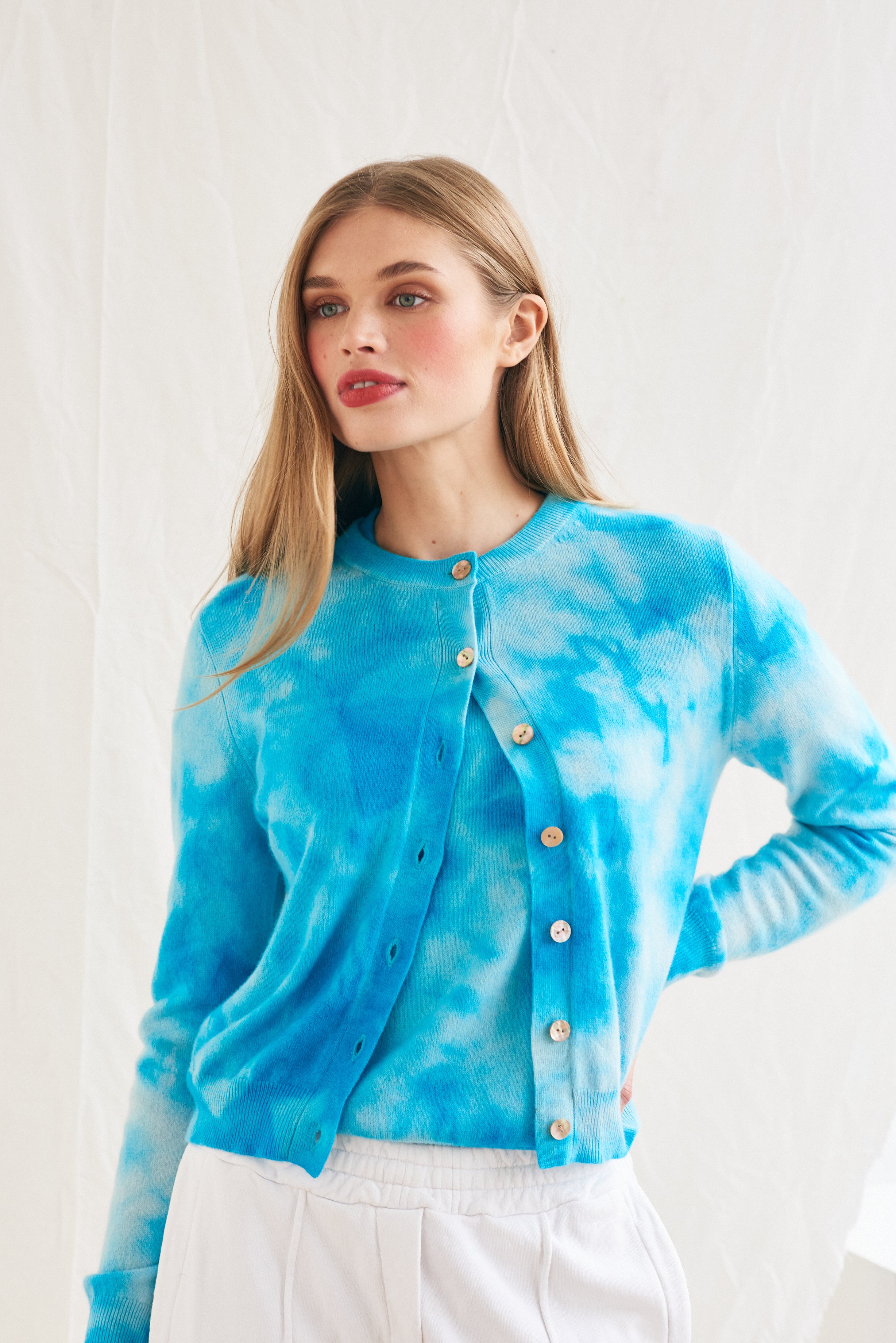 Batik Cardigan - Pale Blue/Peacock