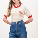 Kiss Kiss Ringer T-Shirt - Jasmine/Rose