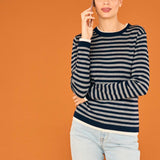 Stripe Double Trim Crew - Navy/Grey/White