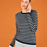 Stripe Double Trim Crew - Navy/Grey/White