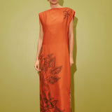 Monkey Dance Silk Dress - Rust
