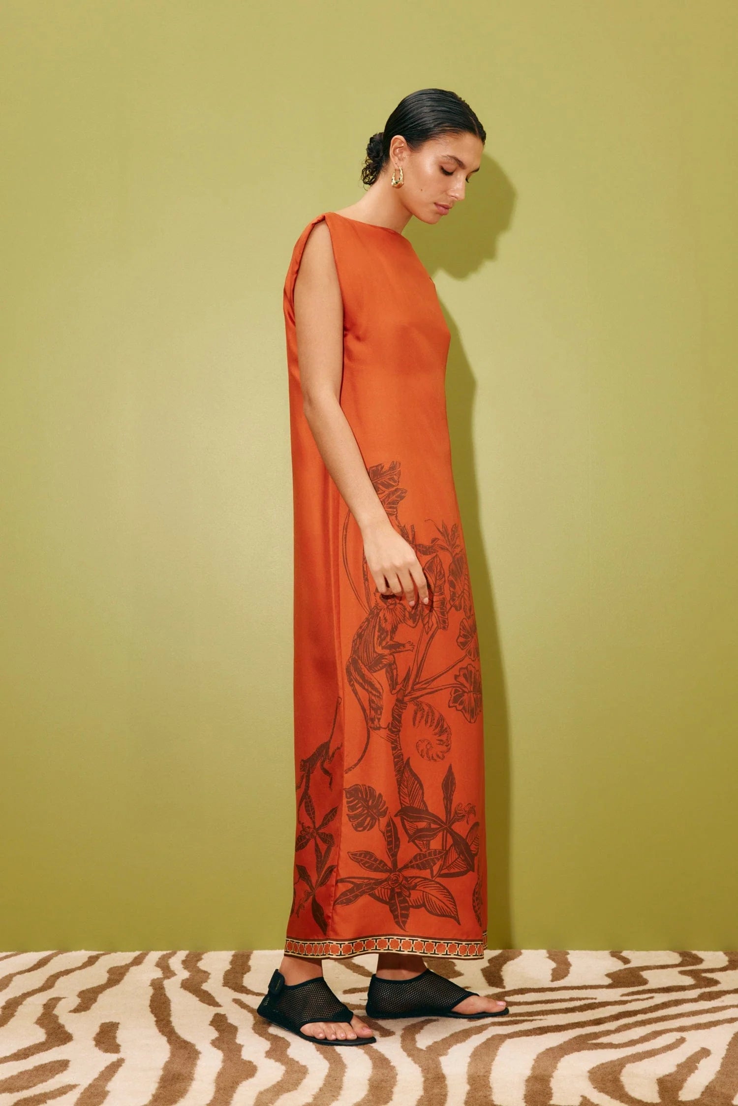 Monkey Dance Silk Dress - Rust