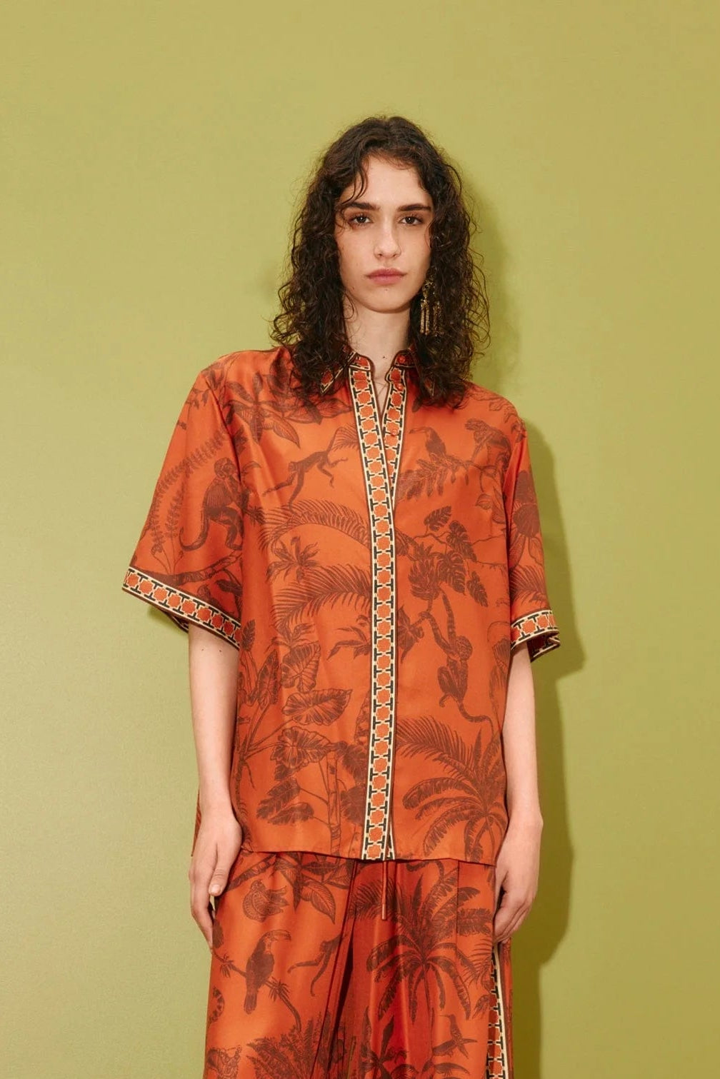 Monkey Dance Silk Shirt - Rust