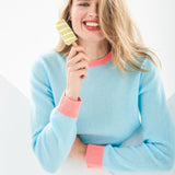 Contrast Crew Jumper - Aqua/Coral