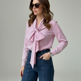 Lily Stripe Bow Shirt - Pink