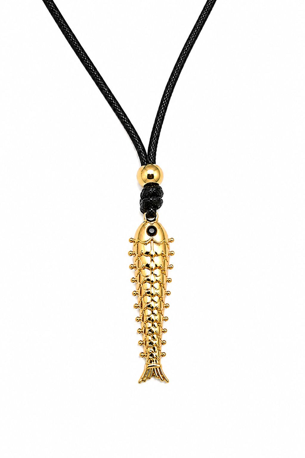 Fish Waxed Cord Necklace - Gold