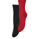 Rib Glitter Socks 2 Pack - Black/Red