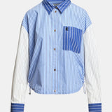Kozef Fabric Mix Cropped Shirt - Sky