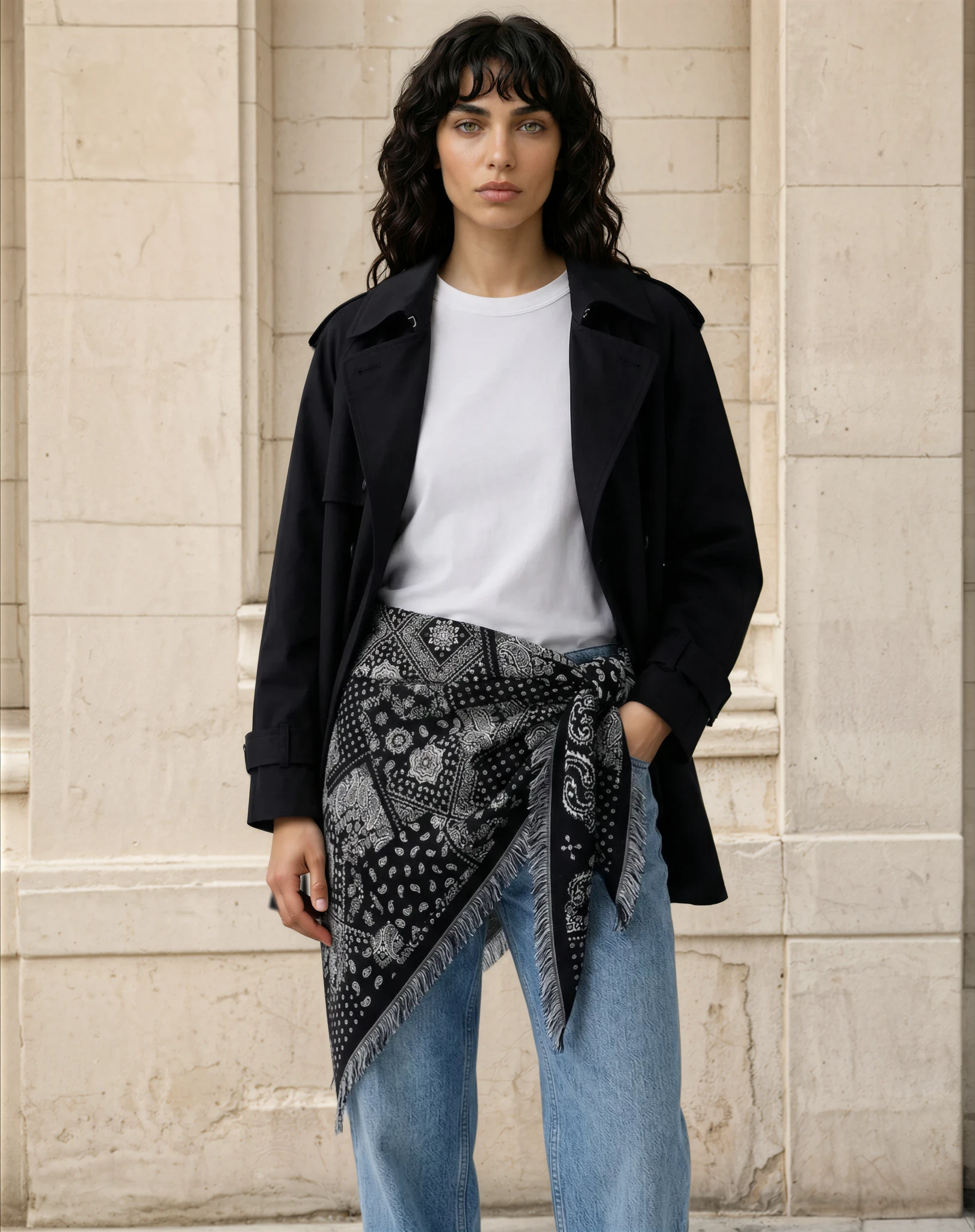 Large Triangle Bandana Scarf - Black
