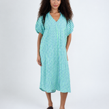 30061 Gingham Seersucker Dolly Dress - Neon Green/Denim