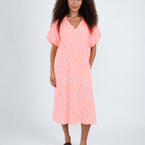 30061 Gingham Seersucker Dolly Dress - Neon Orange/Pink