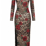 Cici Mesh Dress - Leopard/Rose Print