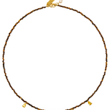 Beaded necklace with CZ drop - Tiger's Eye