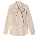 Lily Stripe Bow Shirt - Beige