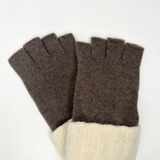 Wool & Cashmere Bicolour Fingerless Gloves - Vison
