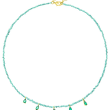 Beaded Necklace with CZ Drops - Turquoise/Emerald