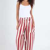 2967S Block Stripe Cotton Balloon Trousers - Red